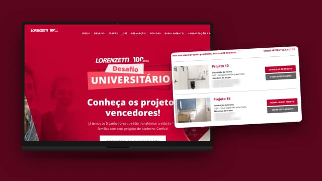 Plataforma completa de inscrição, avaliação e votação - Desafio Universitário Lorenzetti 100 Anos